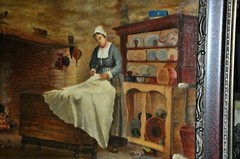 Antique Interior Genre Painting by listed Artist Ambrose Lee