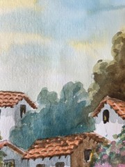 Orig Signed Marco Antonio Diaz Watercolor – Village Street Scene ~ 9.75″ x 6.75″