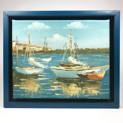 Sailboat Fishing Boats Oil Painting Marine Moored Nautical Impasto Mediterranean