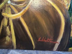 vintage Oil Painting on Canvas Farmer Horses American Folk Art