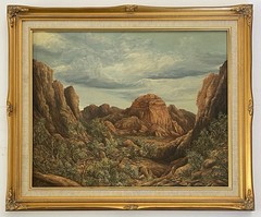 Marie Onti Vintage Plein Air Red Rocks Arizona Desert Clouds Landscape Painting