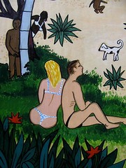 TWO PAINTINGS – OIL on WOOD . CARIBBEAN DANCE BAR with hidden eroticism.