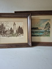 2 Framed Austin Fraser Art Serigraph Wisconsin Signed Ephraim Harbor Cana Island