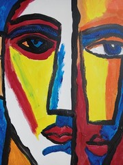 Abstract/Expressionism 11×14 Cubic Two Faces Signed Modern Street Art Painting