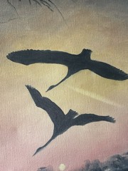 Flying Geese Painting On Canvas In Frame Signed J. Rohde 15 1/2 X 12 1/2