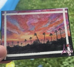 Original ACEO Gemstone Skies “Gemstone Horizon” Painting Sunset by aishirl
