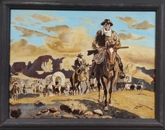 Original Western Oil Painting „Wagons West“ by Marc Bitler