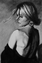 Original charcoal portrait drawing Minimalist monochrome sketch illustration art