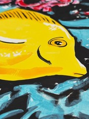 Original Yellow Tang Coral Reef Pop Art Acrylic Painting – 11×14″ Media Paper