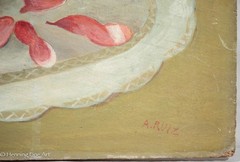 Stunning Vintage Oil Painting of Pink Roses in Clear Vase Signed A. Ruiz, Fine!