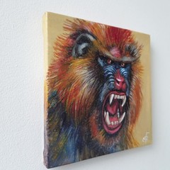 Original Acrylic Painting Colorful Mandrill Monkey Portrait Small Hand Painted
