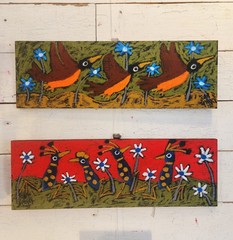 John Sperry Outsider Southern Primitive bird Folk Art Colorful Birds Painting