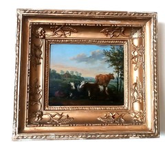 ancient painting on wood bucolic landscape
