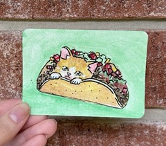 Taco ’Bout Cute Original ACEO Cat Taco Watercolor Painting OOAK Mini Art