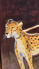 Karen Dupré Woman Walking Cheetah Signed Art Deco Painting 30″ x 30″ Framed