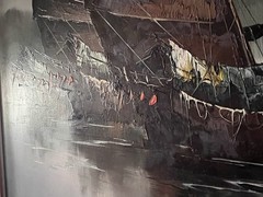 Oil on Canvas P. Wong Signed Chinese Junk Boats – 39.5”x27.5”x1 3/4”