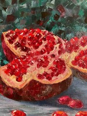 Original Oil Painting “Ruby Pomegranates” – Still Life, 40.5×50.5 cm, Signed, 20