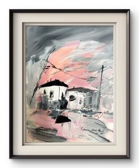 Abstract Cityscape 9″x12″Original Acrylic Paper Expressionism Home Decor Art