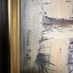 Norma Kett Signed Oil Painting 14 Mile Hut Hangar Framed, 16x12in