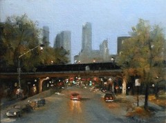 Autumn in New York City, 6×8 original oil painting, Celene Farris, Brooklyn