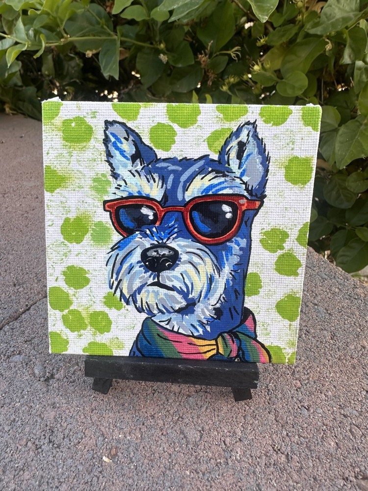 Original 4×4″ Acrylic Painting on Canvas Board „Paws & Chic“