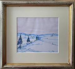 Sarranof Watercolor Landscape Snow 1993 25×20 Signed Authentic Ref 172