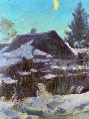 Oil Painting Winter Moonlit Night L. Maistrenko Unframed Original nAAA3565