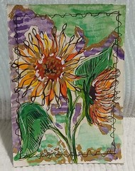 Giftable, Collectible, and Unique – OOAK Abstract Sunflower ACEO with Bold Rippl