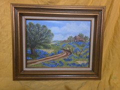 TX Landscape Blue Bonnet Painting by Frances Moody ’83 Signed Local Artist