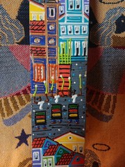 Vintage Brazilian Art Vertical Painting Carnival Street Scene Signed Decor MCM