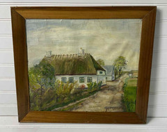 Vintage Old Farmhouse Countryside Painting Oil On Board Signed