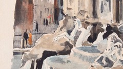 Franz Herbelot French Watercolor Fountain Trevi Rome Italy Signed Numbered