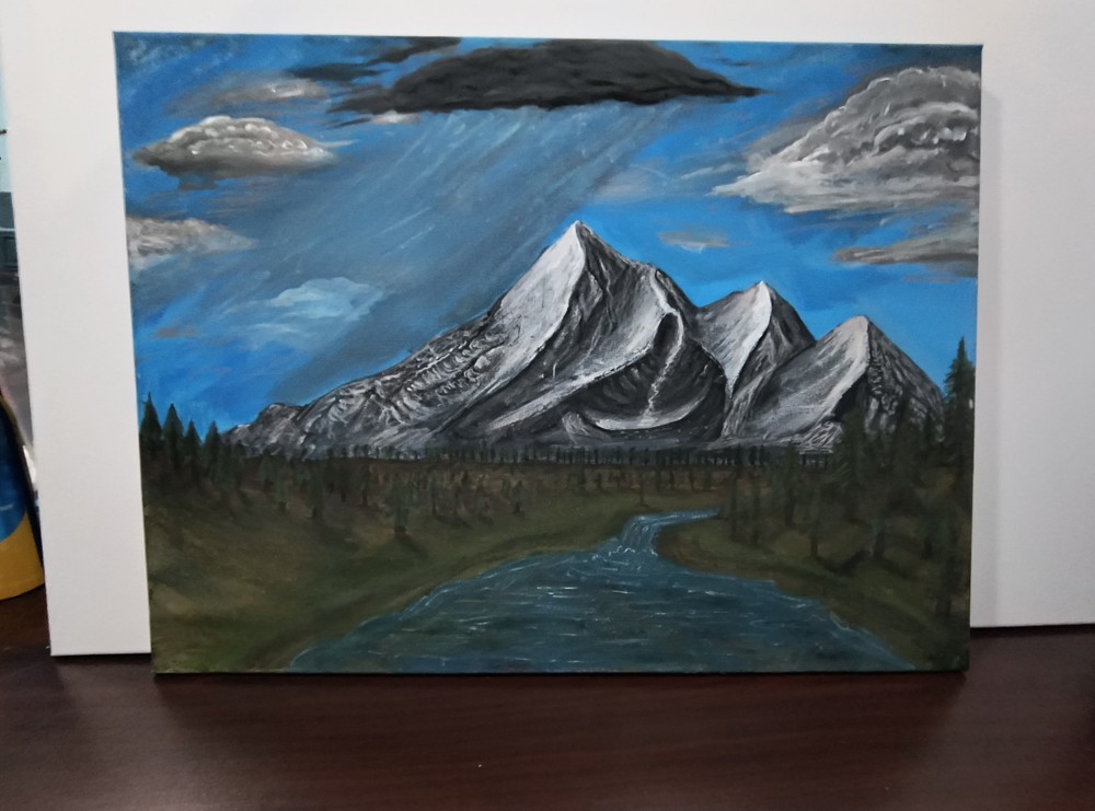 Mountain Landscape Realism Acrylic Painting on Canvas, Medium Handmade DAFF