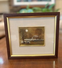 Vintage Signed Dino Fontana Gold Foil Painting Framed Mid Century Winter Scene