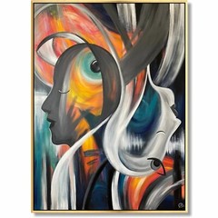 Large Figurative Art on Canvas: Abstract Faces Painting Modern Textured Wall Art