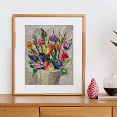 Original oil painting Abstract flowers still life Artwork knife art 11×14 in