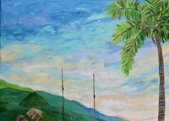 Caribbean Sunset, 24 x 36 x .5, Modern Seascape Painting by Jeanne Player