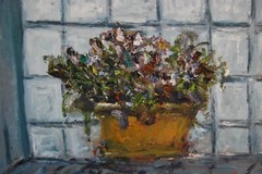FRAMED SIGNED ORIGINAL OIL VIOLET FLOWERS ON POT A STILL LIFE ARTIST HECTO VIDAL