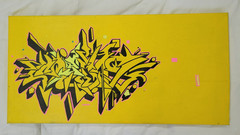 Graffiti Style Canvas Hand Lettering SEWN Black and Yellow Canvas Original Art