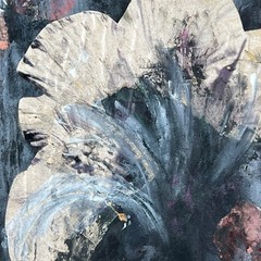 Vintage Abstract Mixed Media Art Textured Flower/Leaf Form Canvas Framed