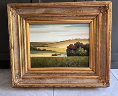 Large 21″x25″ Landscape Oil Painting in Ornate Gilded Frame Signed by Henry Kim