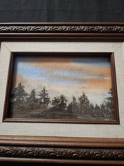Vintage Wood Frame Watercolor Landscape Forest Signed Mary McGill Evening Sky VT