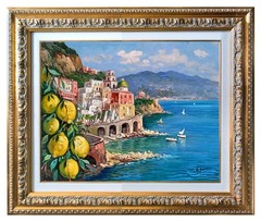 ATRANI PAINTING FRAMED BLUE SEA LEMONS by SOMMA ITALY WALL DECOR AMALFI COAST