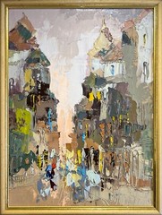Oil painting City Ukrainian painter Canvas Framed original Decor cityscape art