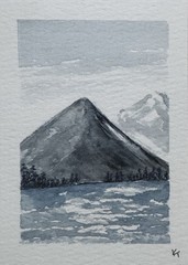 ACEO original Watercolor mountain lake landscape rubear_farm