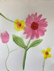 Original Acrylic Painting Floral Expressionist 11×14 Paper Pink Yellow Signed
