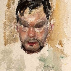 Male portrait artist portrait Otto Lehmann? Monogram H. K. Watercolor 1914