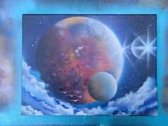 Cosmic Dream 12×16 Spray Art on Canvas. Original Work. Signed.