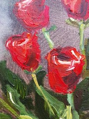 Original oil painting on canvas Bouquet of Red Roses 20×20 cm, Flowers painting
