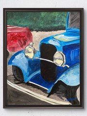 Blue Hot Rod Vintage Car Original Art 14×11 Canvas